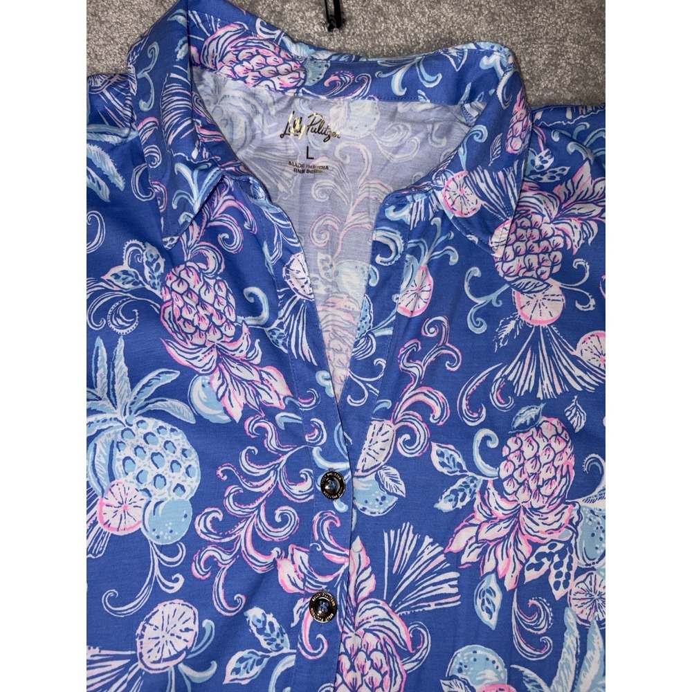 Lilly Pulitzer Bingley Citrus Crush Dress Cotton Blue Preppy Resort Size L - Picture 5 of 10